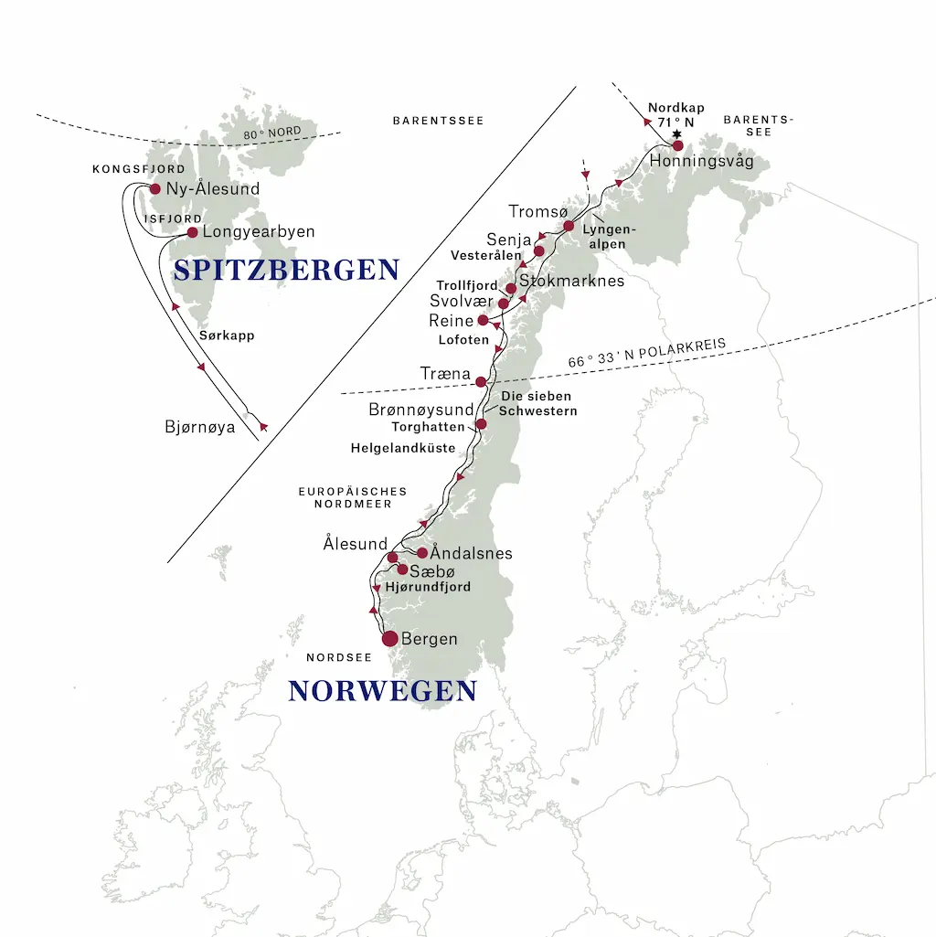 Hurtigruten Spitzbergen Linie Route